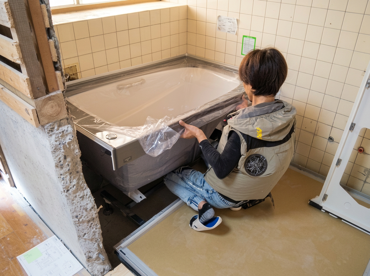 浴槽を撤去する作業