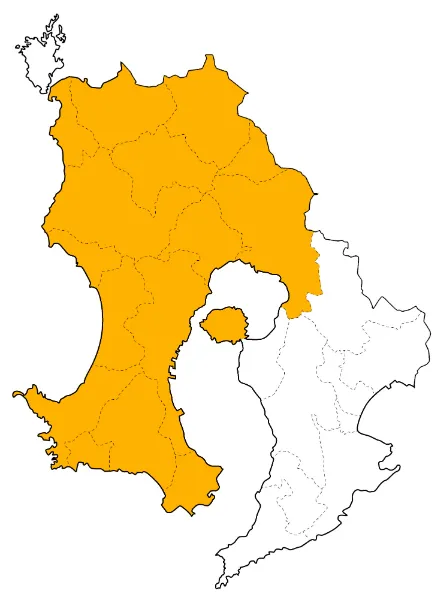 鹿児島県の工事対応エリア。黄色の地域を中心に対応しています。